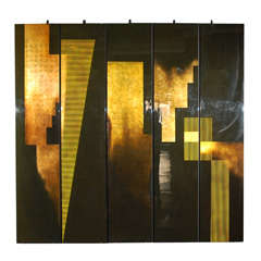 One of a kind 5 Panel Lacquer Screen in the style of Jean Dunand