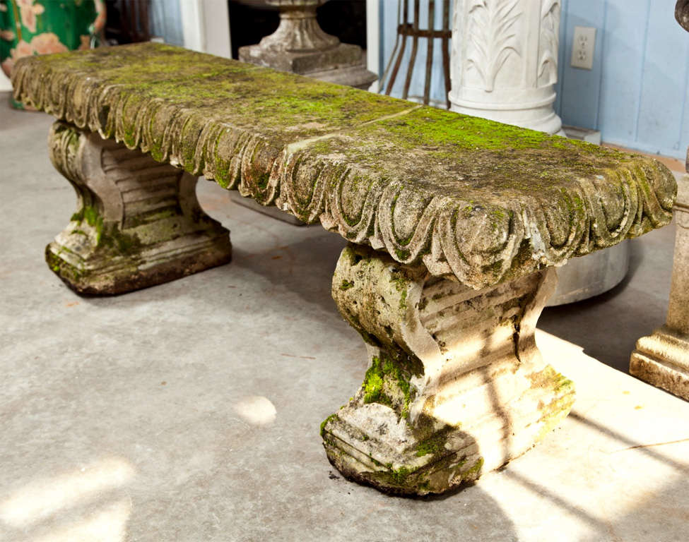 French Heavily Carved Limestone Garden Bench