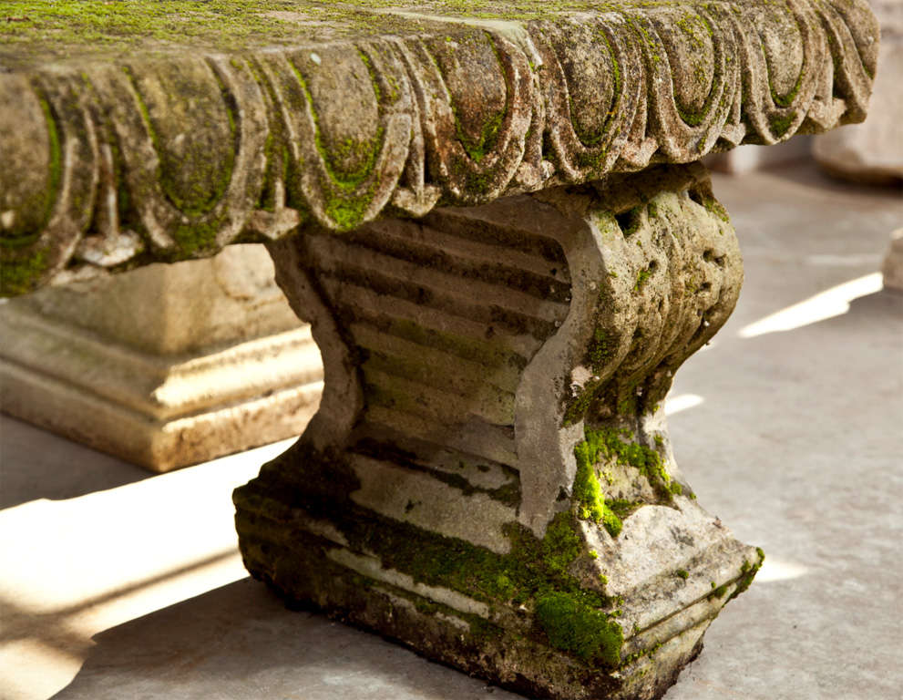 Heavily Carved Limestone Garden Bench 4