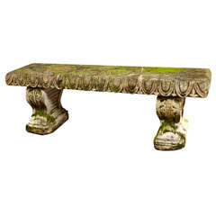 Antique Heavily Carved Limestone Garden Bench