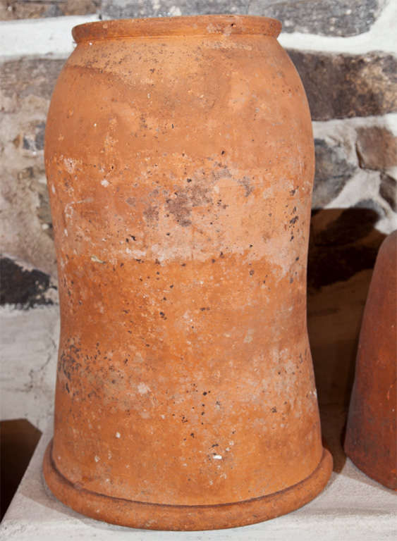 This terracotta forcing pot dates to the late 19th C and is of unusual form and very tall. Although the lid is missing, it has great surface and a lovely rolled rim. These forcers are not only decorative in the potager, but extremely practical in