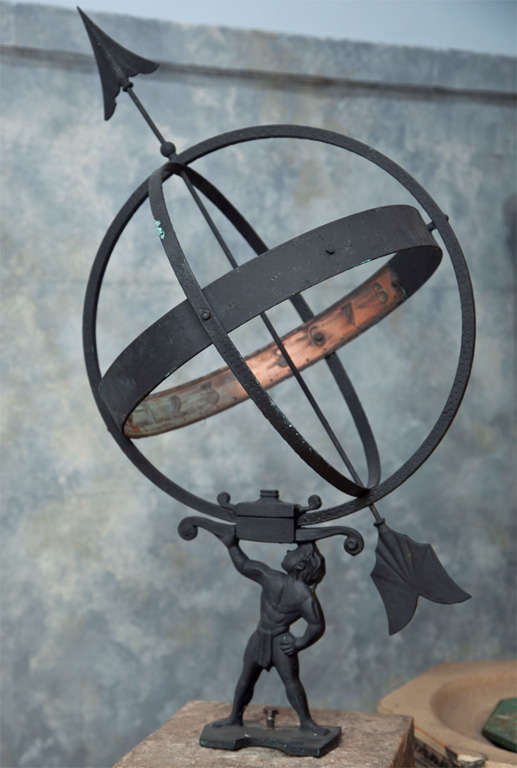 Swedish Armillary on 19th Century Scottish Carved Limestone Pedestal In Good Condition In Woodbury, CT