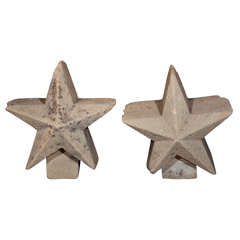 Antique Unique Pair of Carved Stone Star Finials