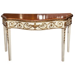 French Louis XVI Style Serpentine Console Table Mahogany Top