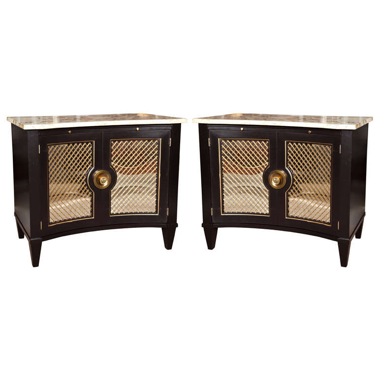Pair of Marble Top Ebonized Cabinets