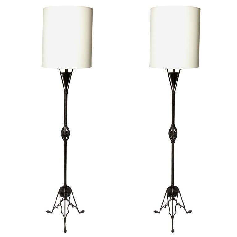 A Pair of Art Deco Iron  Floor Lamps by John B Salterini
