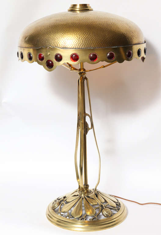 20th Century An Austrian Secessionist brass and jeweled Table Lamp