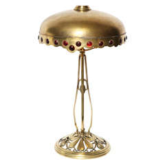 Antique An Austrian Secessionist brass and jeweled Table Lamp