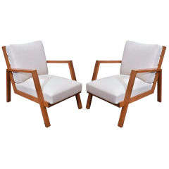 Unusual Pair of Oak Armchairs