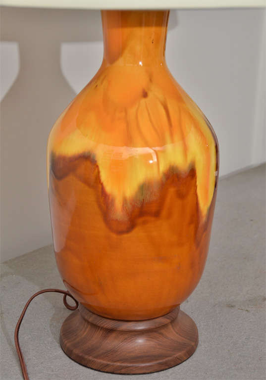 Vintage Brown and Yellow Glazed Ceramic Table Lamp For Sale 1