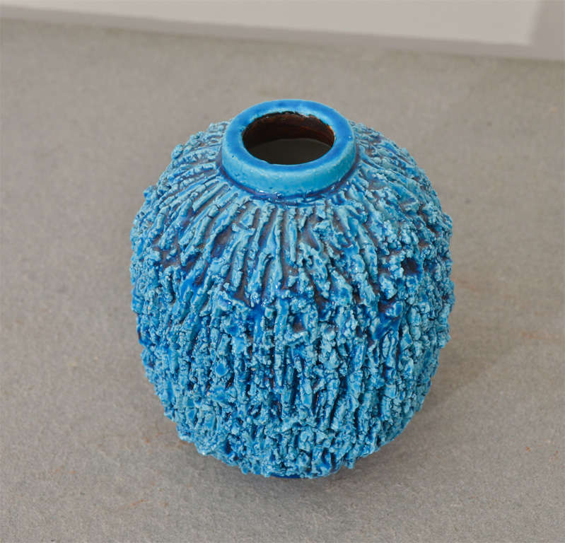 Beautiful textured bright blue ceramic vase by Rörstrand.