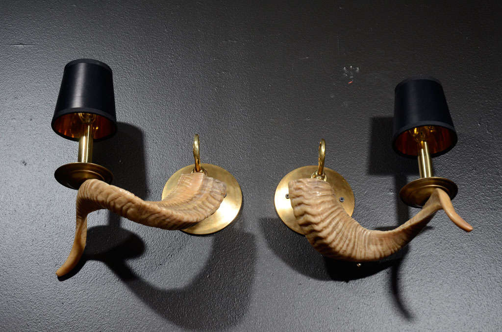 Pair of Stylized Vintage Ram Horn Sconces 1