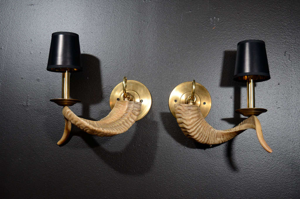 Pair of Stylized Vintage Ram Horn Sconces 2