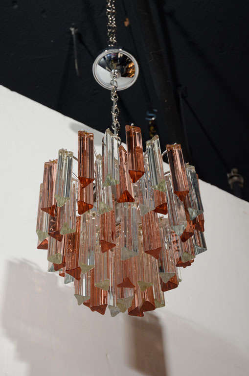 Italian Modernist Copper and Clear Crystal Prism Chandelier by Camer