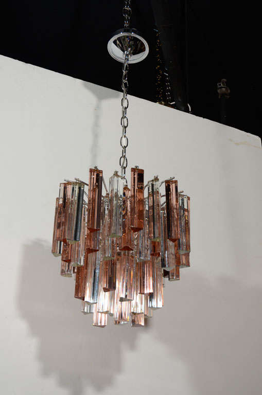 Modernist Copper and Clear Crystal Prism Chandelier by Camer In Excellent Condition In Fort Lauderdale, FL