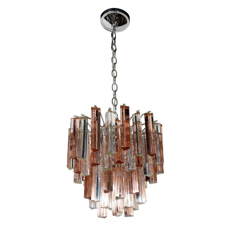 Modernist Copper and Clear Crystal Prism Chandelier by Camer