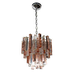 Modernist Copper and Clear Crystal Prism Chandelier by Camer