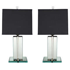 Pair of Art Deco Style Skyscraper Mirrored Table Lamps