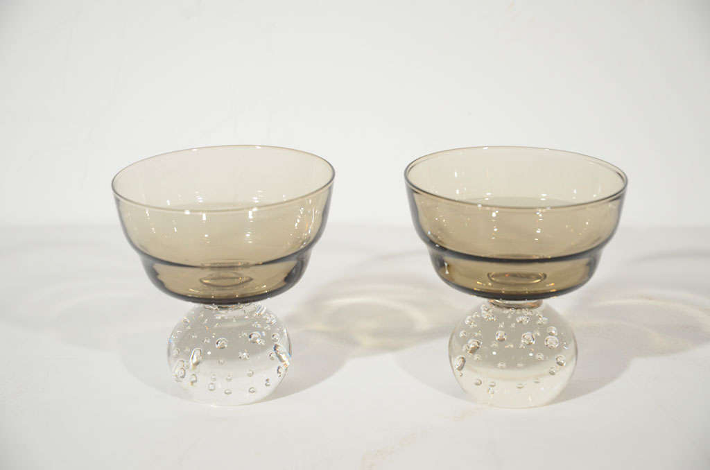 Set of Six Smoked Crystal Dessert Bowls with Murano Glass Bases 2