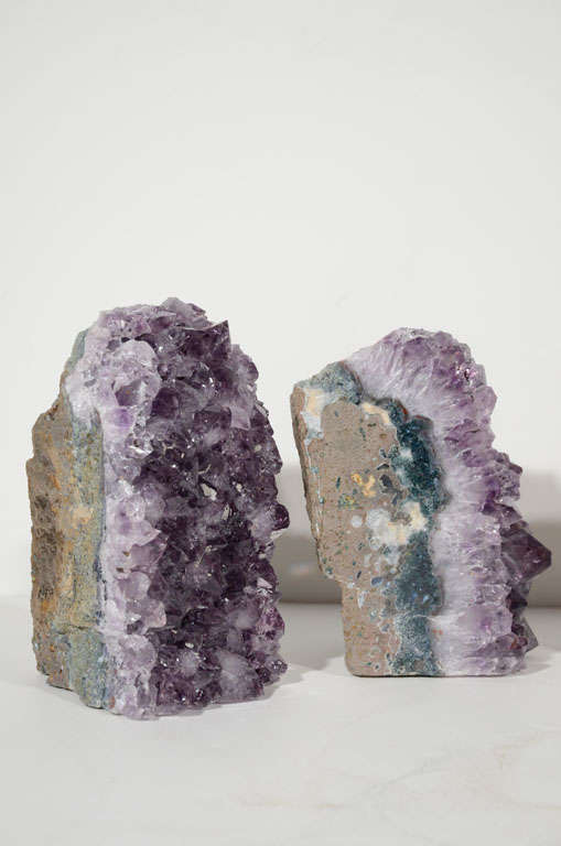 Brazilian Pair of Amethyst Crystal Geode Bookends