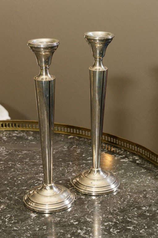 Neoclassical Pair of Neoclassic  Style Sterling Silver Candlesticks For Sale