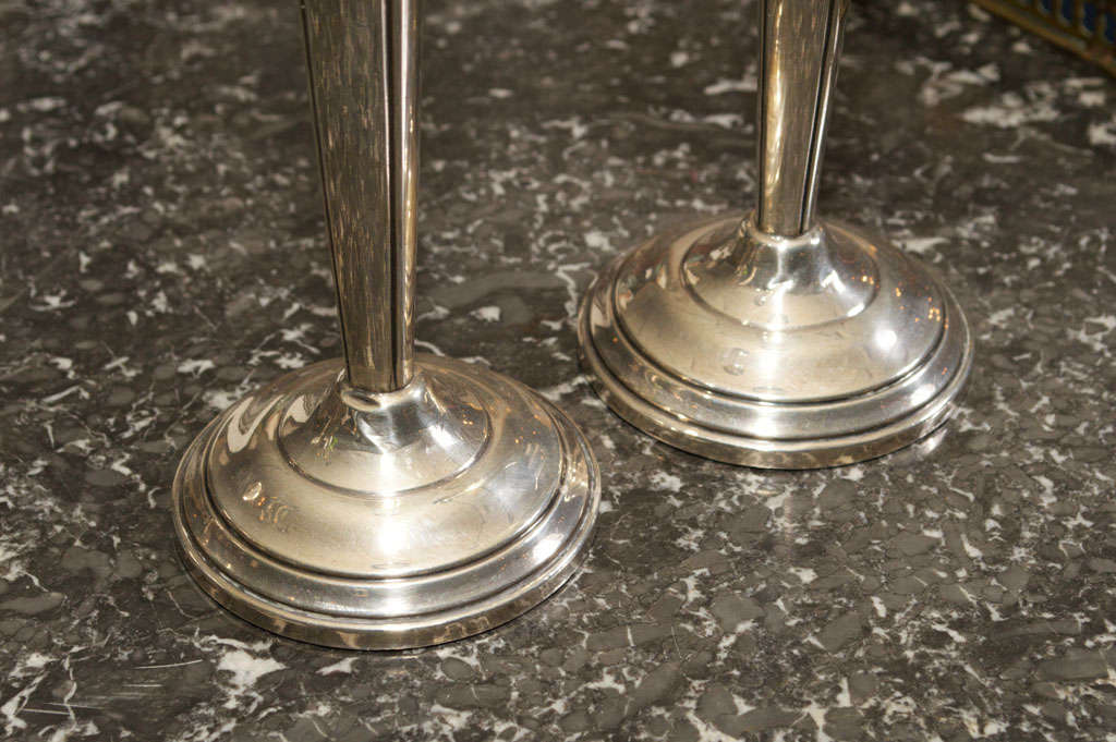 American Pair of Neoclassic  Style Sterling Silver Candlesticks For Sale