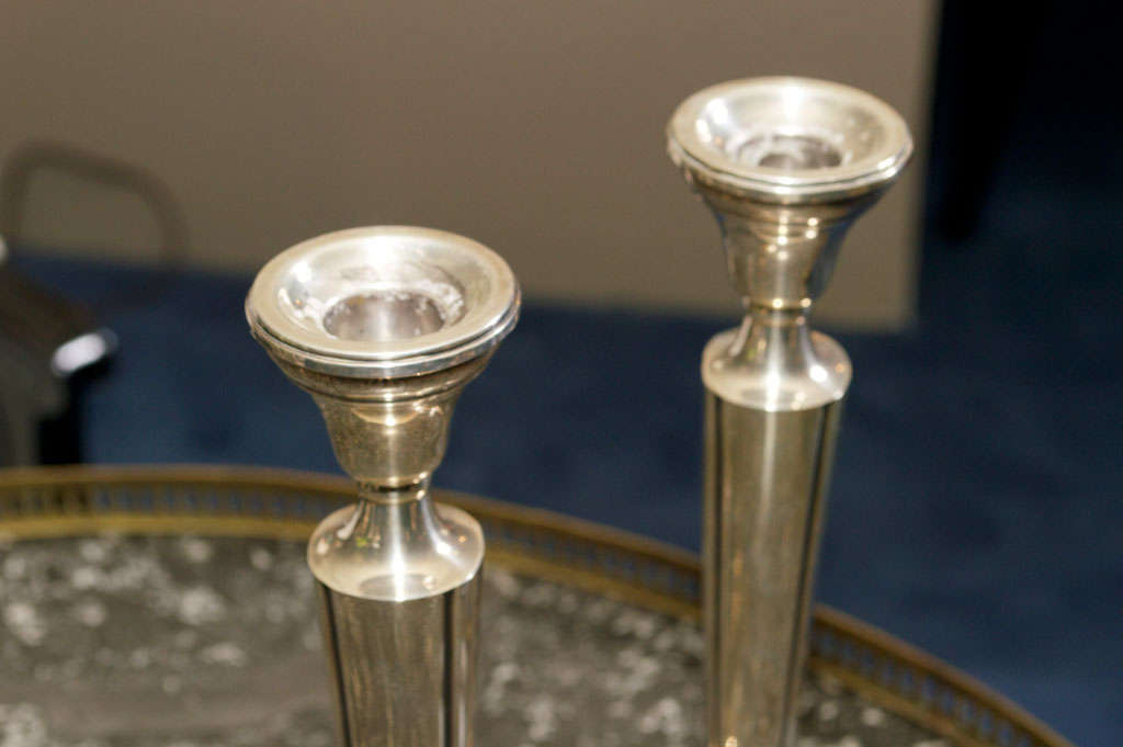 Pair of Neoclassic  Style Sterling Silver Candlesticks In Good Condition For Sale In San Francisco, CA