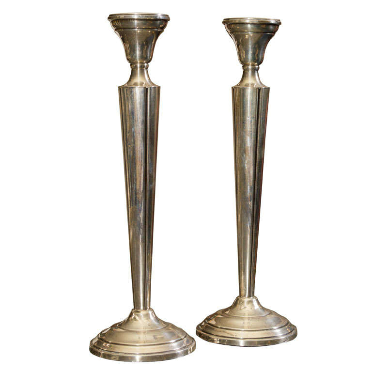 Pair of Neoclassic  Style Sterling Silver Candlesticks For Sale
