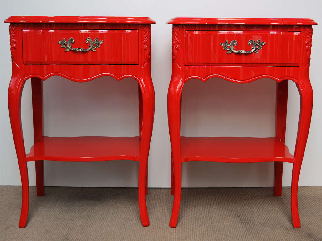 American Pair of Red Glamour Dorothy Draper Style Nightstands