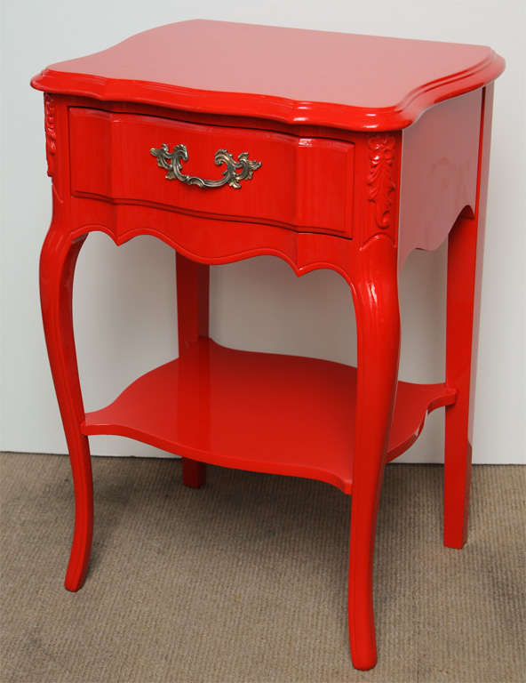 Wood Pair of Red Glamour Dorothy Draper Style Nightstands