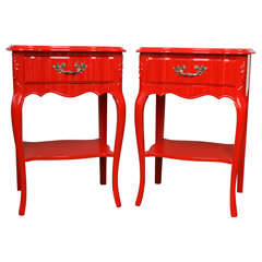 Pair of Red Glamour Dorothy Draper Style Nightstands