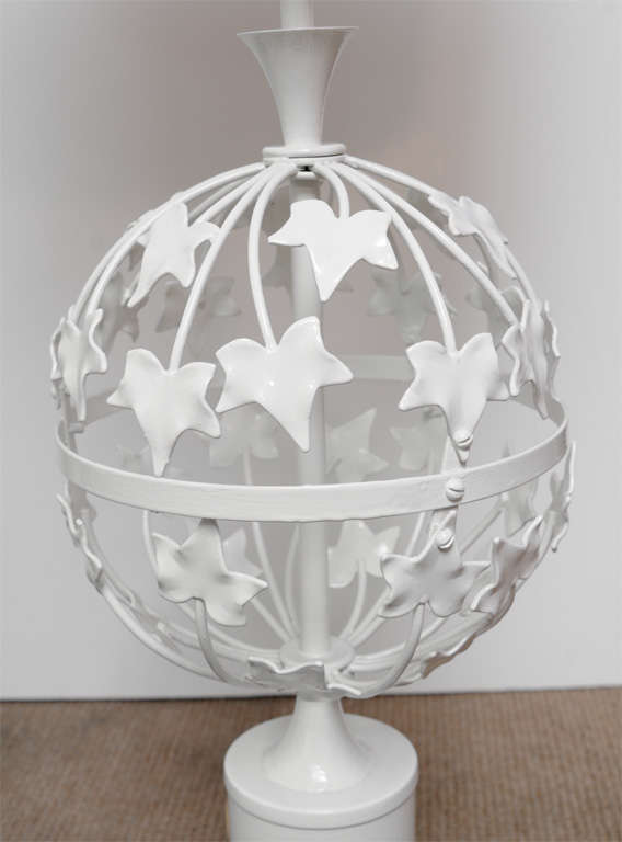 American 1950's Metal White Leaf Table Lamps Painted For Sale