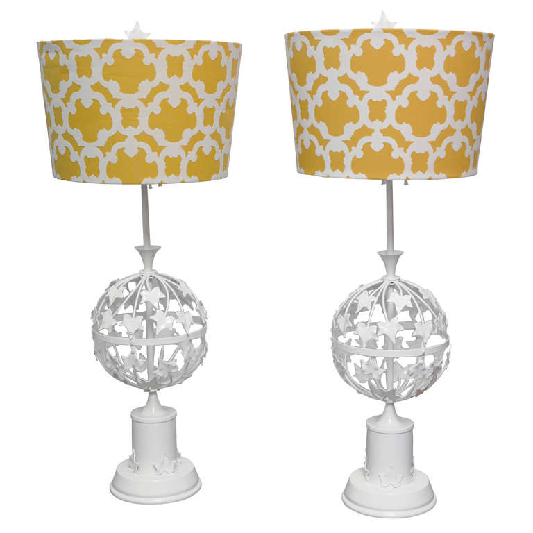 1950's Metal White Leaf Table Lamps Painted For Sale