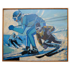 Vintage 1960's “Skiing” Oil painting