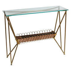 Mid Century Console with Planter and Glass Top