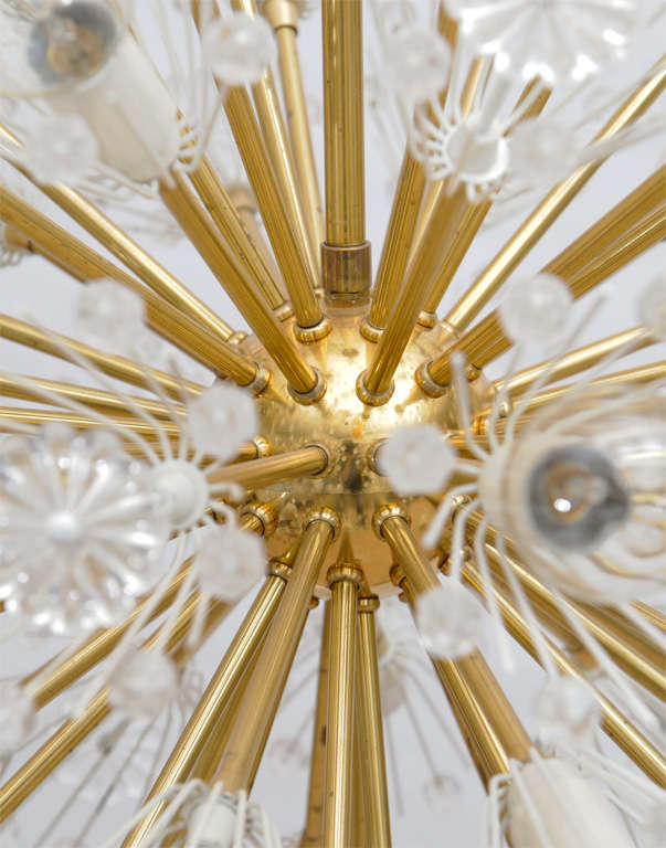 Austrian SPUTNIK-LIKE, ROUND BRASS CHANDELIER w/ CRYSTAL GLASS ADORNMENTS by EMIL STEJNAR