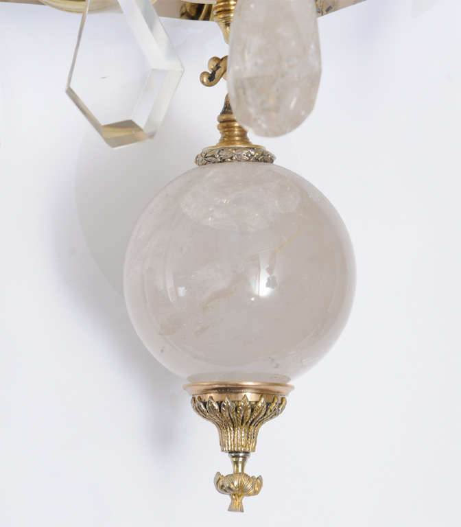 Französischer Kronleuchter aus Bronze und übergroßem Quarzkristall, um 1900 (20. Jahrhundert) im Angebot