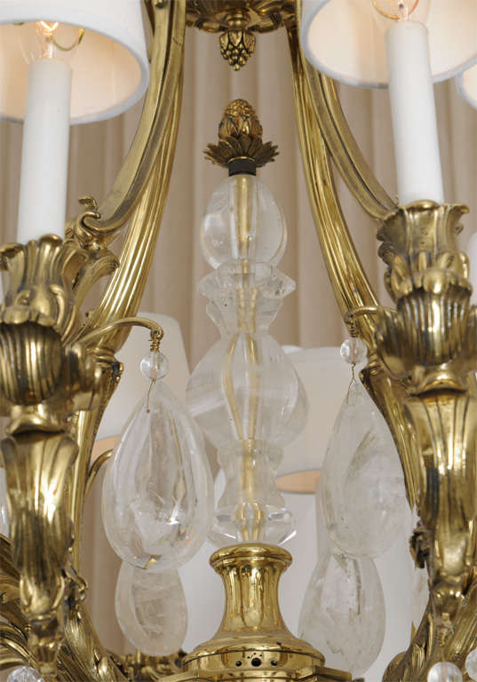 20th Century French c.1900 Bronze and Oversized Quartz Crystal Chandelier For Sale