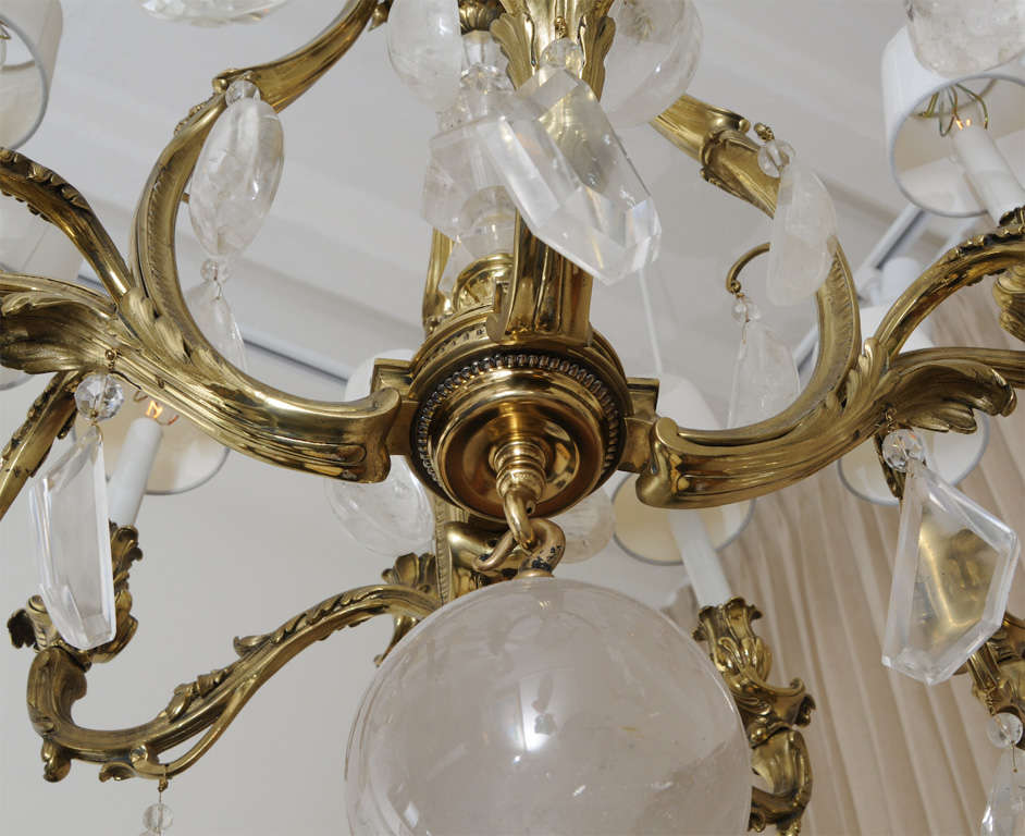 French c.1900 Bronze and Oversized Quartz Crystal Chandelier For Sale 1