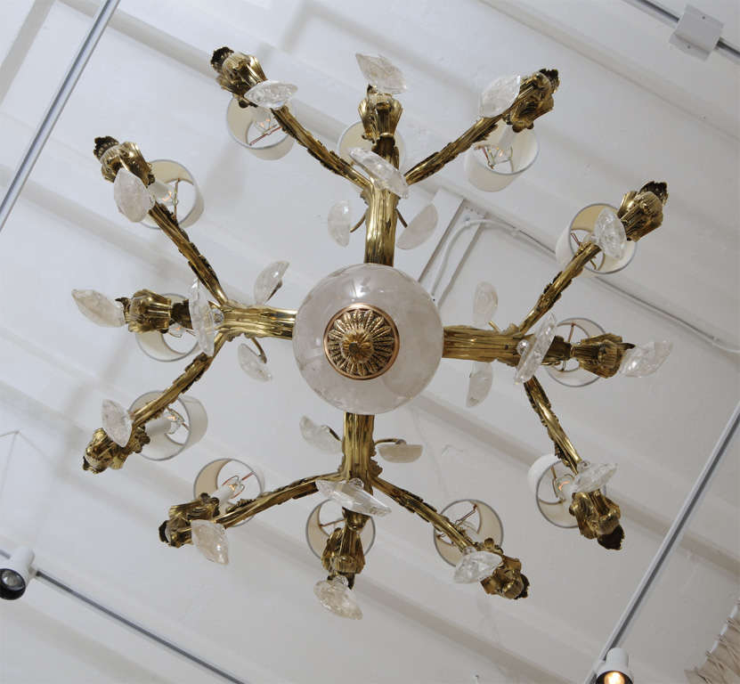 French c.1900 Bronze and Oversized Quartz Crystal Chandelier For Sale 2