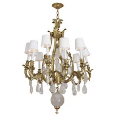 French c.1900 Bronze and Oversized Quartz Crystal Chandelier