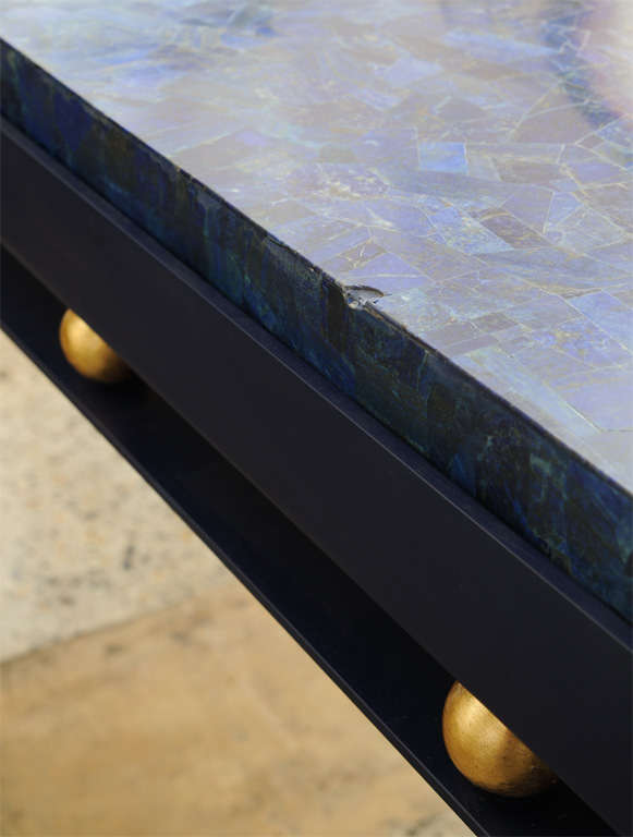 French Beautiful Foyer Table with Lapis Lazuli Veneer Stone Table Top For Sale