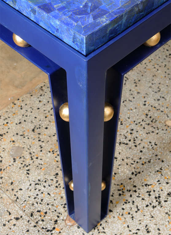 Beautiful Foyer Table with Lapis Lazuli Veneer Stone Table Top In Fair Condition For Sale In East Hampton, NY