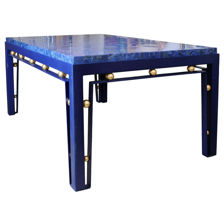 Beautiful Foyer Table with Lapis Lazuli Veneer Stone Table Top For Sale