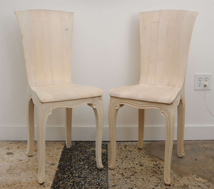 Neoclassical Exquisite Pair of Lime Wood Italian Side Chairs