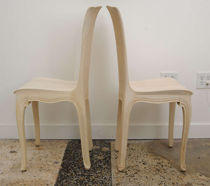 Exquisite Pair of Lime Wood Italian Side Chairs In Good Condition In East Hampton, NY