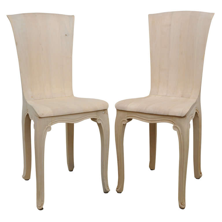 Exquisite Pair of Lime Wood Italian Side Chairs