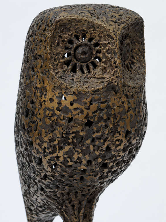 French Tall Bronze Owl Sculpture by Robert Rigot (signed)