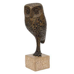 Tall Bronze Owl Sculpture by Robert Rigot (signed)