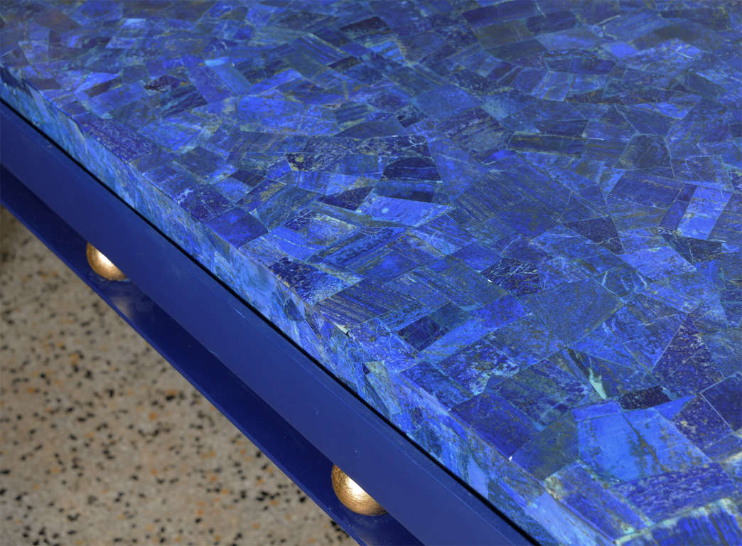 Beautiful Foyer Table with Lapis Lazuli Veneer Stone Table Top For Sale